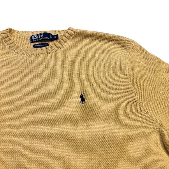 Vintage Polo Ralph Lauren Sweater Mens XL Yellow Crew Neck Knit Pima Cotton 90s - Picture 5 of 6